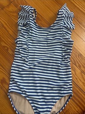 Crewcuts Navy and White Striped Swim Top with Cream Lining